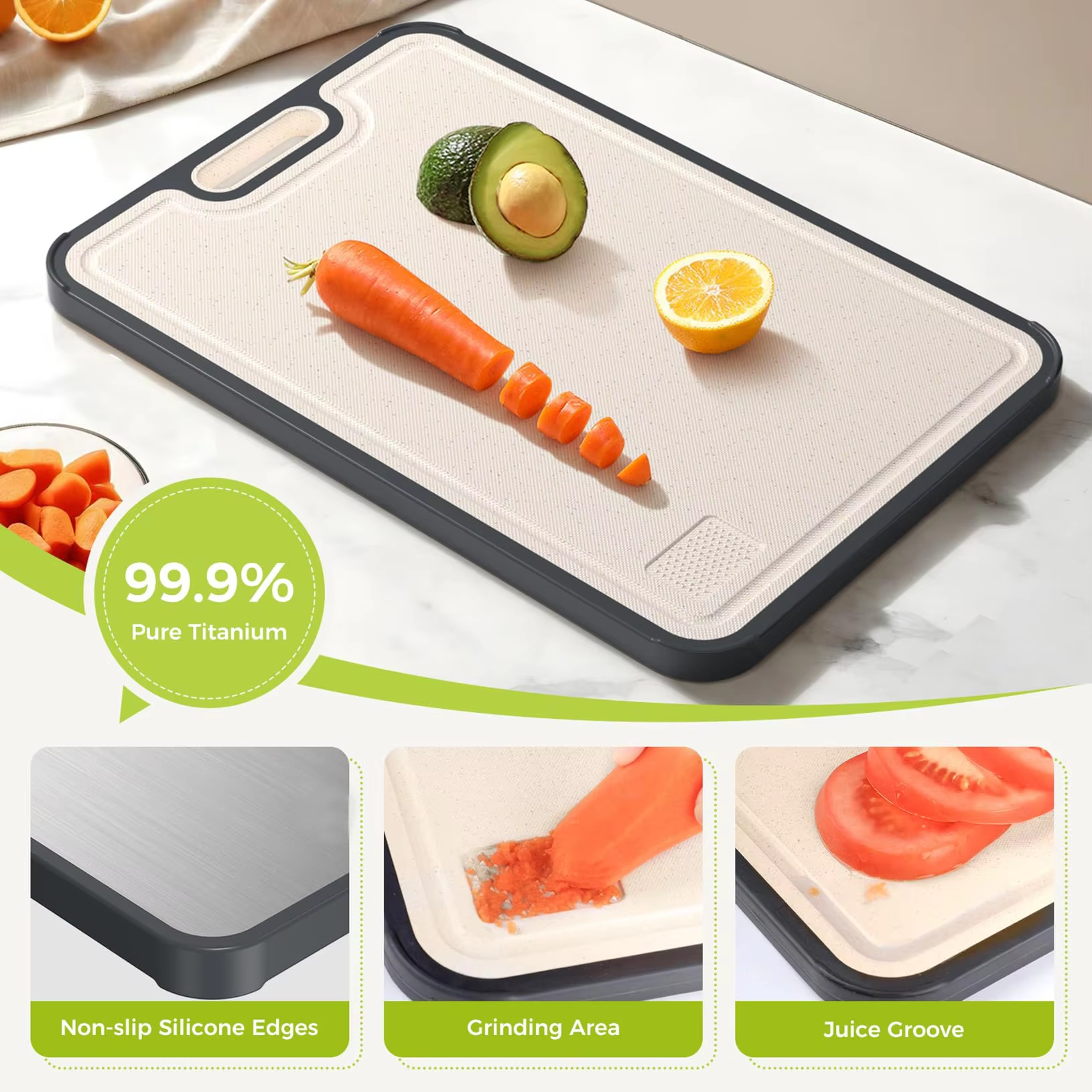 Double sided cutting board for raw and cooked food
